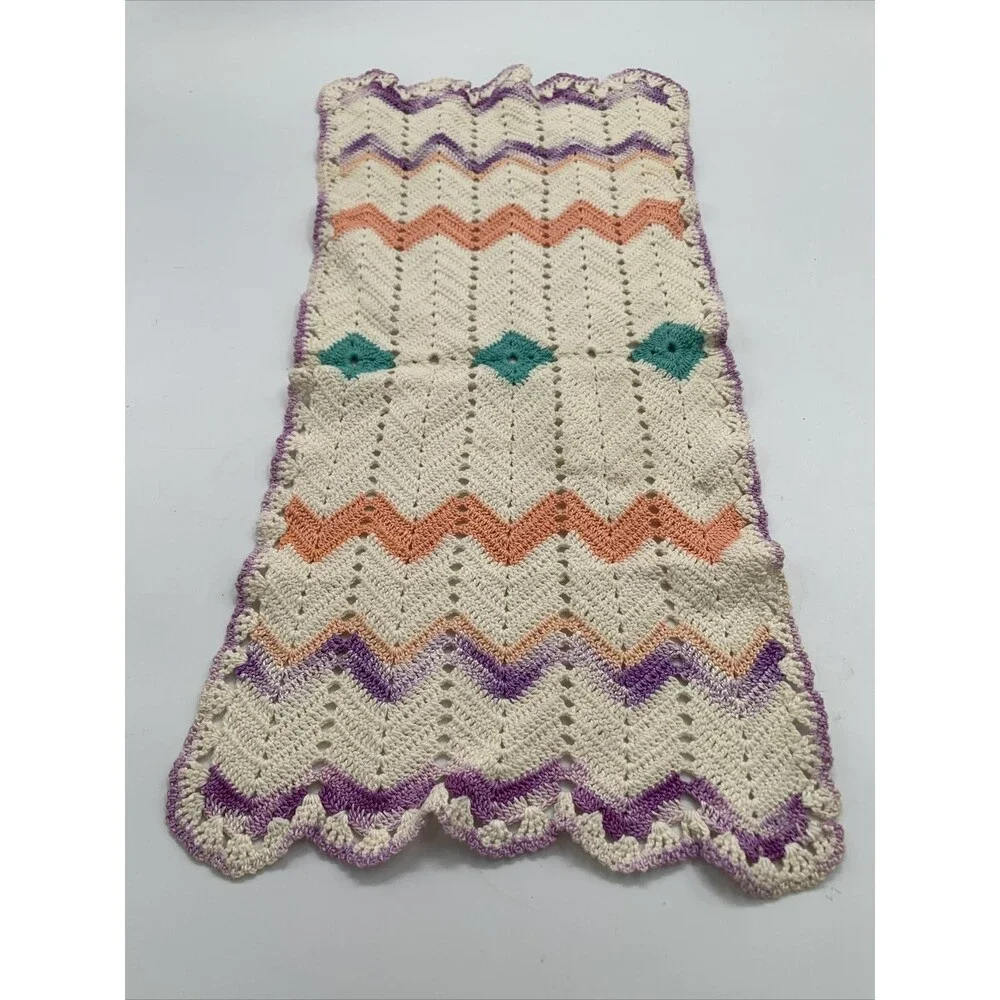 Vintage Linen Dresser Scarf Table Runner Embroidered Pastels 21”x10”